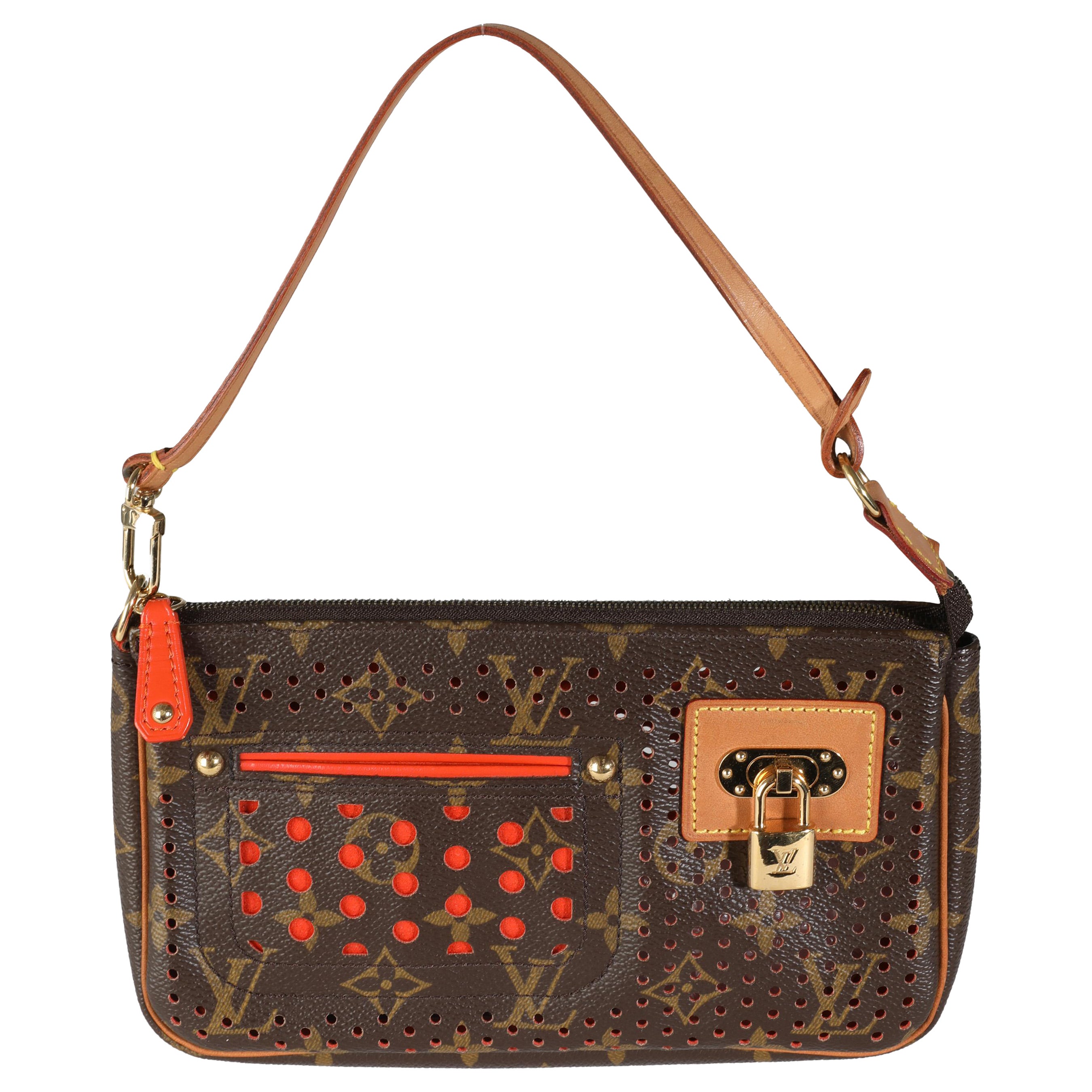 Louis Vuitton Orange Perforated Monogram Canvas Pochette Accessoires For Sale