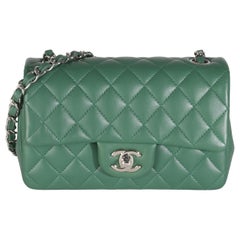 Chanel 19B Dark Green Quilted Lambskin Mini Rectangular Flap Bag