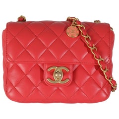 Chanel Red Quilted Lambskin Coco Pins Mini Flap Bag