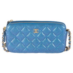 Chanel Blue Iridescent Quilted Caviar Small Clutch With Chain