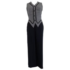 1970s Used Black and Grey Gilet Pants Jumpsuit 