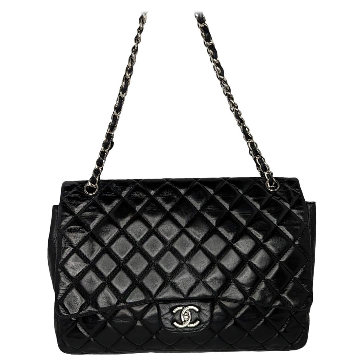 Chanel Lambskin Quilted Maxi Classic Single Flap Black For Sale