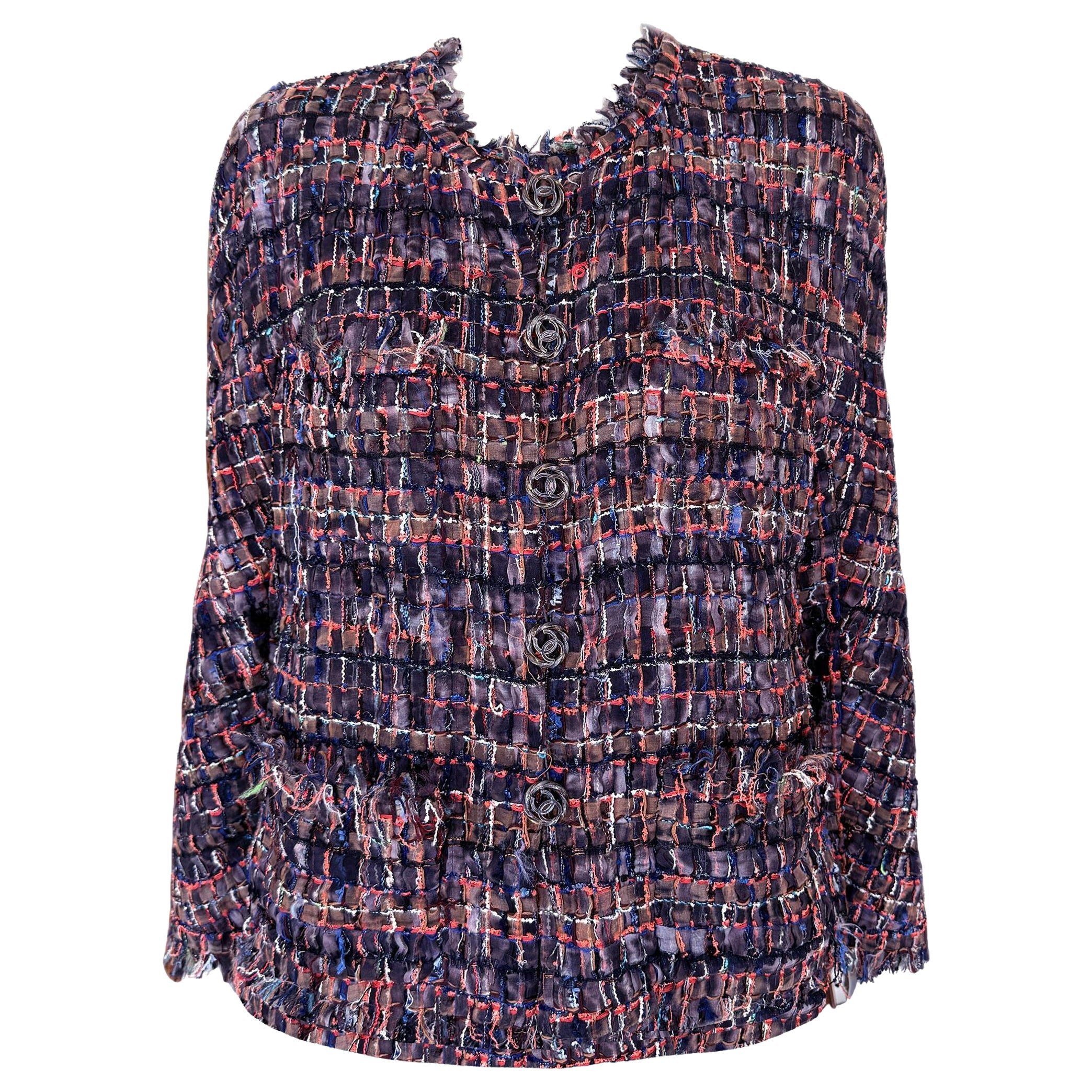 Chanel 12K$ Ribbon Tweed Jacket with CC Buttons For Sale