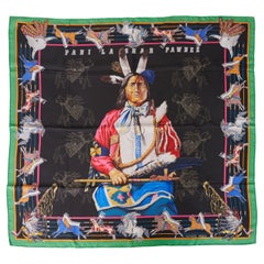 1984 Hermes "Pani La Shar Pawnee" Foulard en soie lavée Carrs