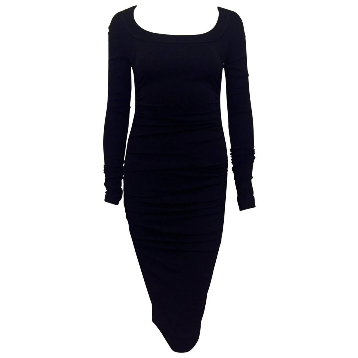 Dolce & Gabbana Black Ruched Stretch Viscose Cocktail Dress With Satin Piping