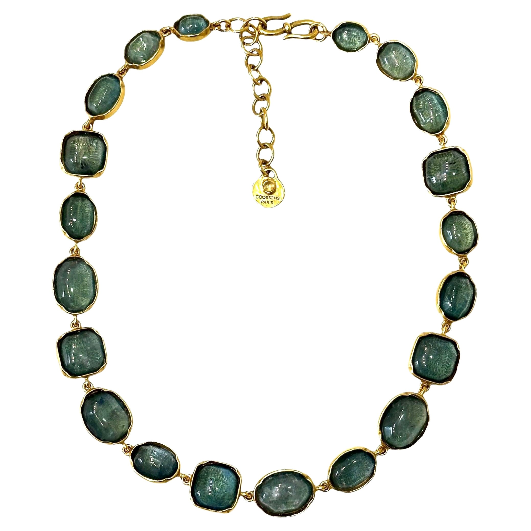 Goossens Paris Blue Denim Rock Crystal Necklace For Sale