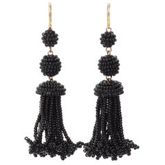 OLD CELINE Phoebe Philo black beaded tassel chandelier earrings