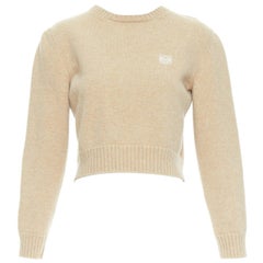 LOEWE Kamelfarbener Anagramm Pullover aus Wollmischung mit Rüschenausschnitt L
