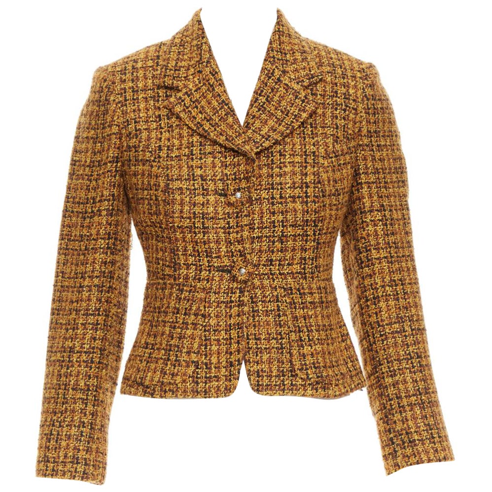 VERSACE Jeans Couture Vintage yellow tweed Medusa button cropped jacket IT38 XS For Sale