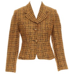VERSACE Jeans Couture Vintage gelbe Tweed-Jacke mit Knopfleiste aus Medusa IT38 XS