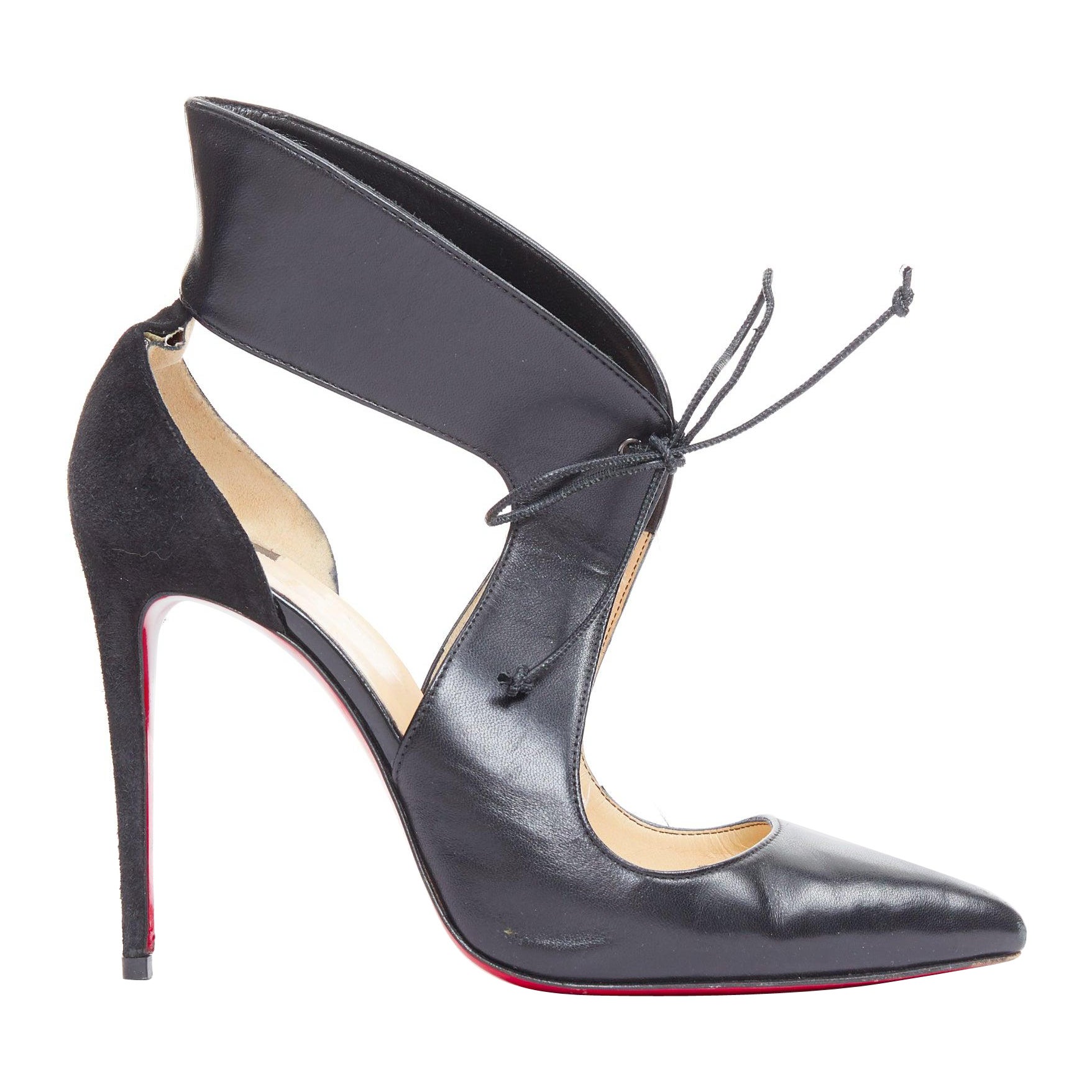 CHRISTIAN LOUBOUTIN Ferme Rouge 100 black cut out pointy pumps EU39
