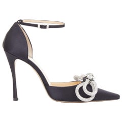 MACH AND MACH Double Bow black satin crystal ribbon pump heels EU37