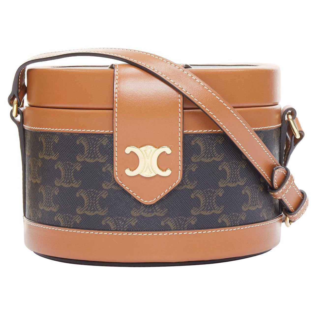 CELINE 2021 Tambour brown Triomphe crossbody circe bag Blackpink Lisa For Sale
