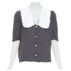 MIU MIU 2021 black white silk cotton trim polka dot vintage blouse IT42 M