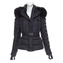 MONCLER Grenoble Beverley Giubbotto black fur belted puffer ski jacket Sz3