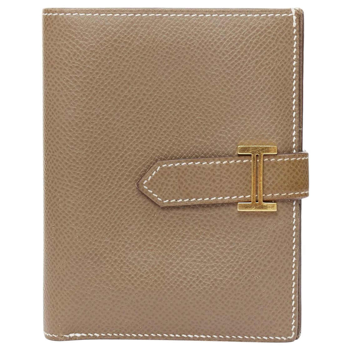 HERMES Bearn Compact etaupe brown GHW H strap epsom wallet For Sale