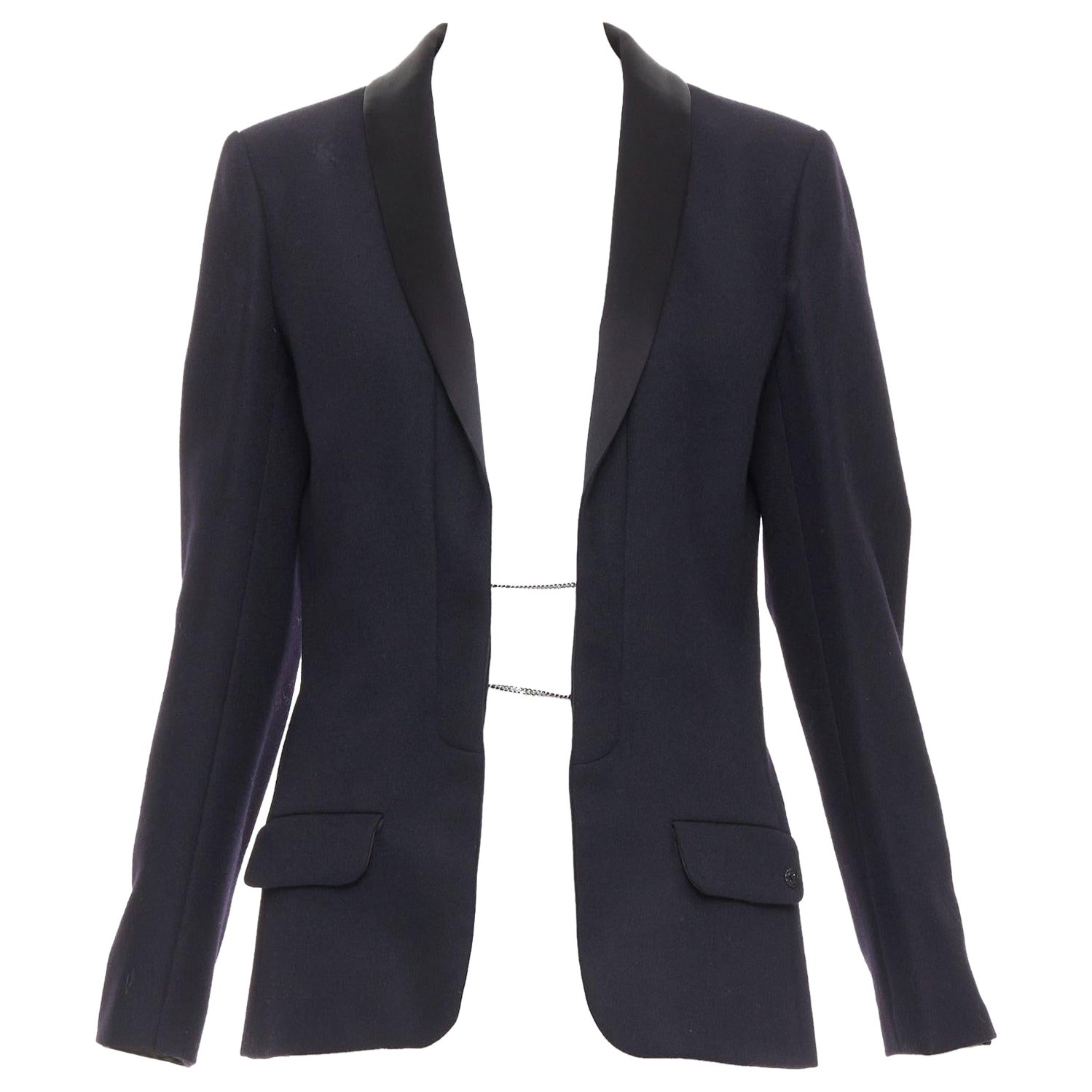 Chanel 18A nero Paris Hamburg Metier D'art blazer smoking in lana FR40 L.