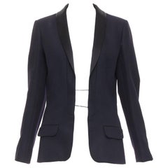 CHANEL 18A black Paris Hamburg Metier D'art wool tuxedo blazer FR40 L