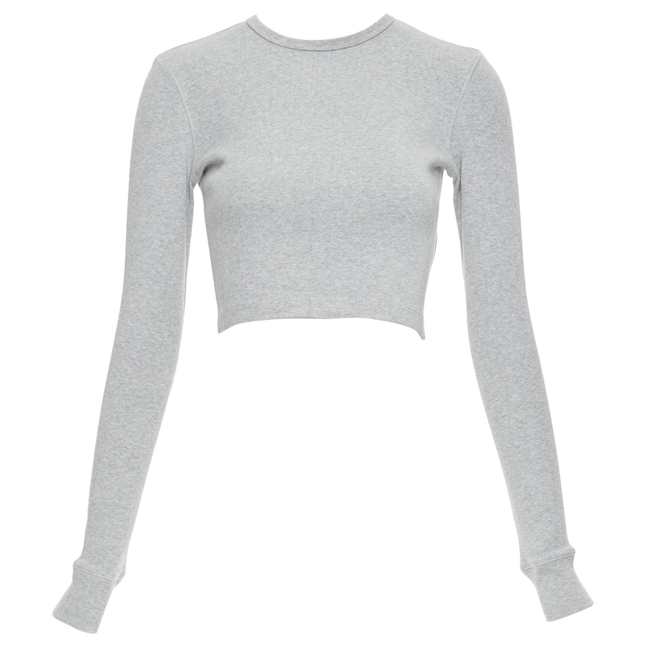 WARDROBE NYC grey cotton blend crew neck long sleeve ribbed top S For Sale