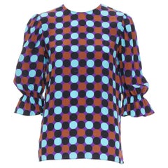 VALENTINO 100% silk blue purple polka dot puff sleeve blouse IT38 XS