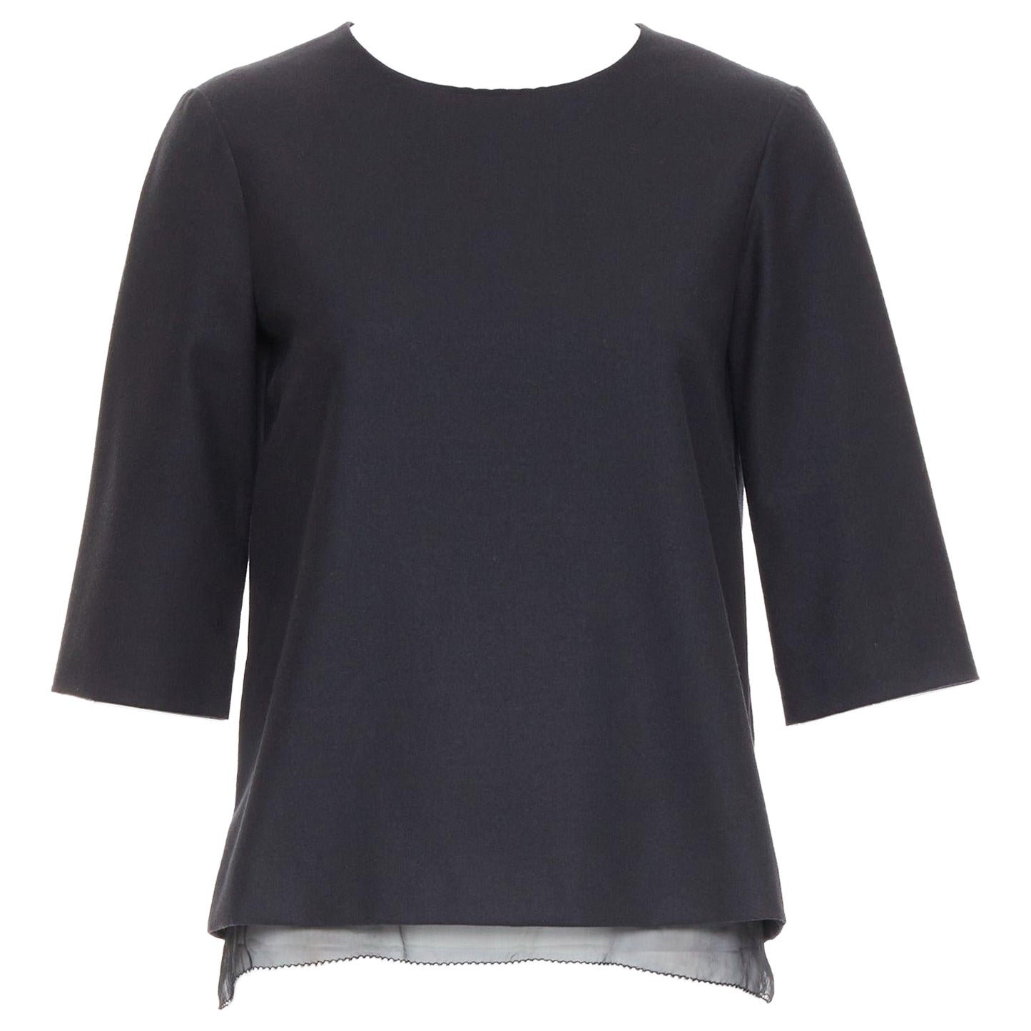 THE ROW black virgin wool silk sheer layer crew neck boxy top US0 XS For Sale