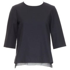 THE ROW black virgin wool silk sheer layer crew neck boxy top US0 XS