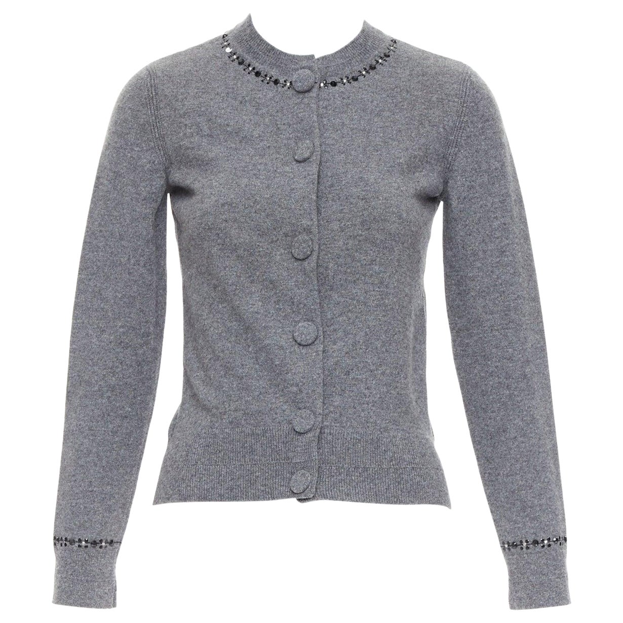 MARC JACOBS grey wool cashmere embellished trim cardigan sweater XS For Sale