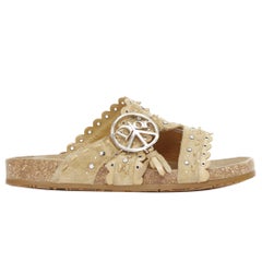 CHRISTIAN DIOR taupe suede peace logo crystal flat sandals EU36.5