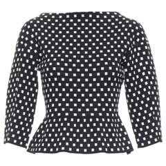 CHRISTIAN DIOR Weißer schwarzer karierter Pullover aus Seidenbaumwolle mit bateau-Ausschnitt FR34 XS