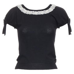 CHRISTIAN DIOR Maglione vintage in lana nera con collo impreziosito da vetro FR34 XS