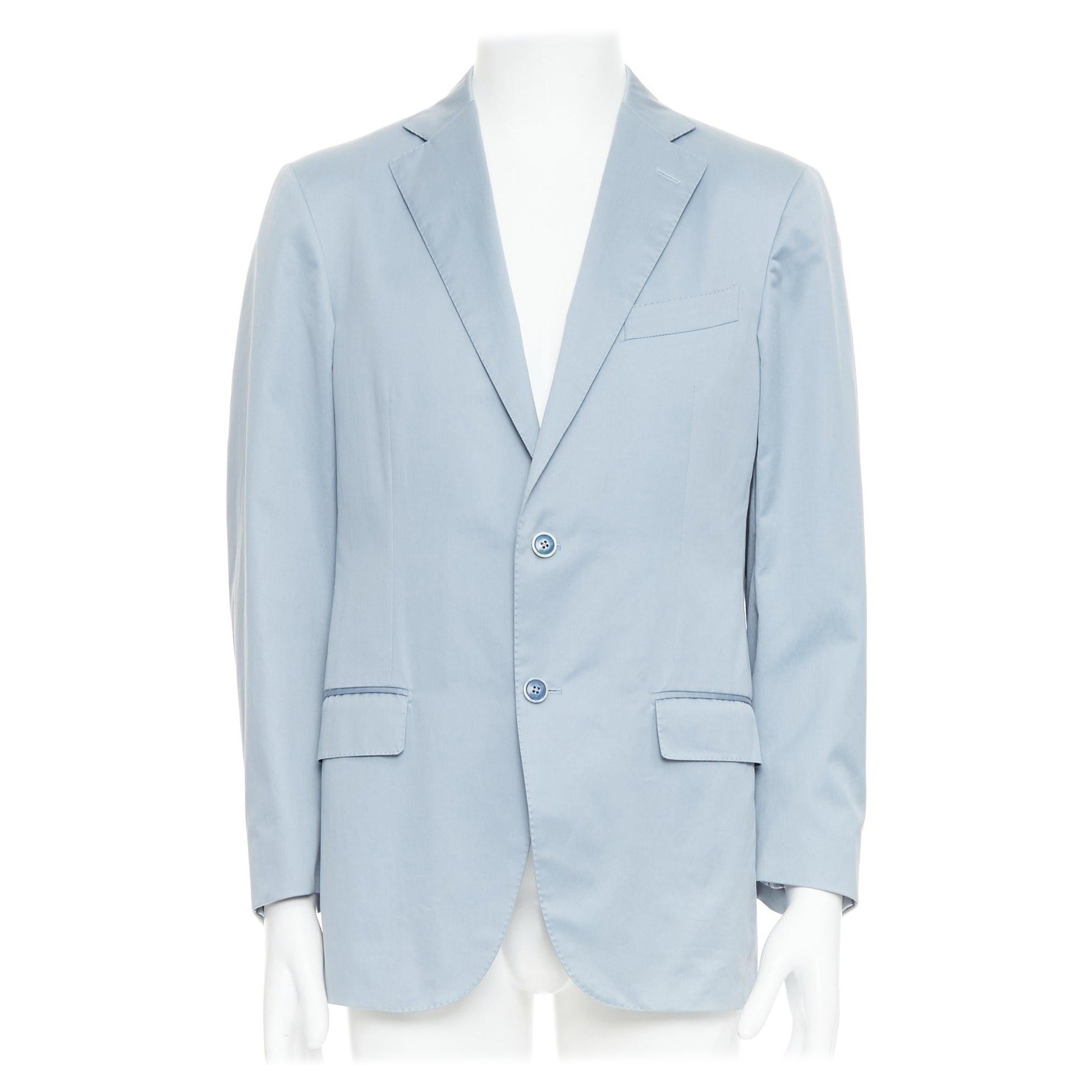 ERMENEGILDO ZEGNA light blue cotton handstitched lapel pockets blazer IT50 L For Sale