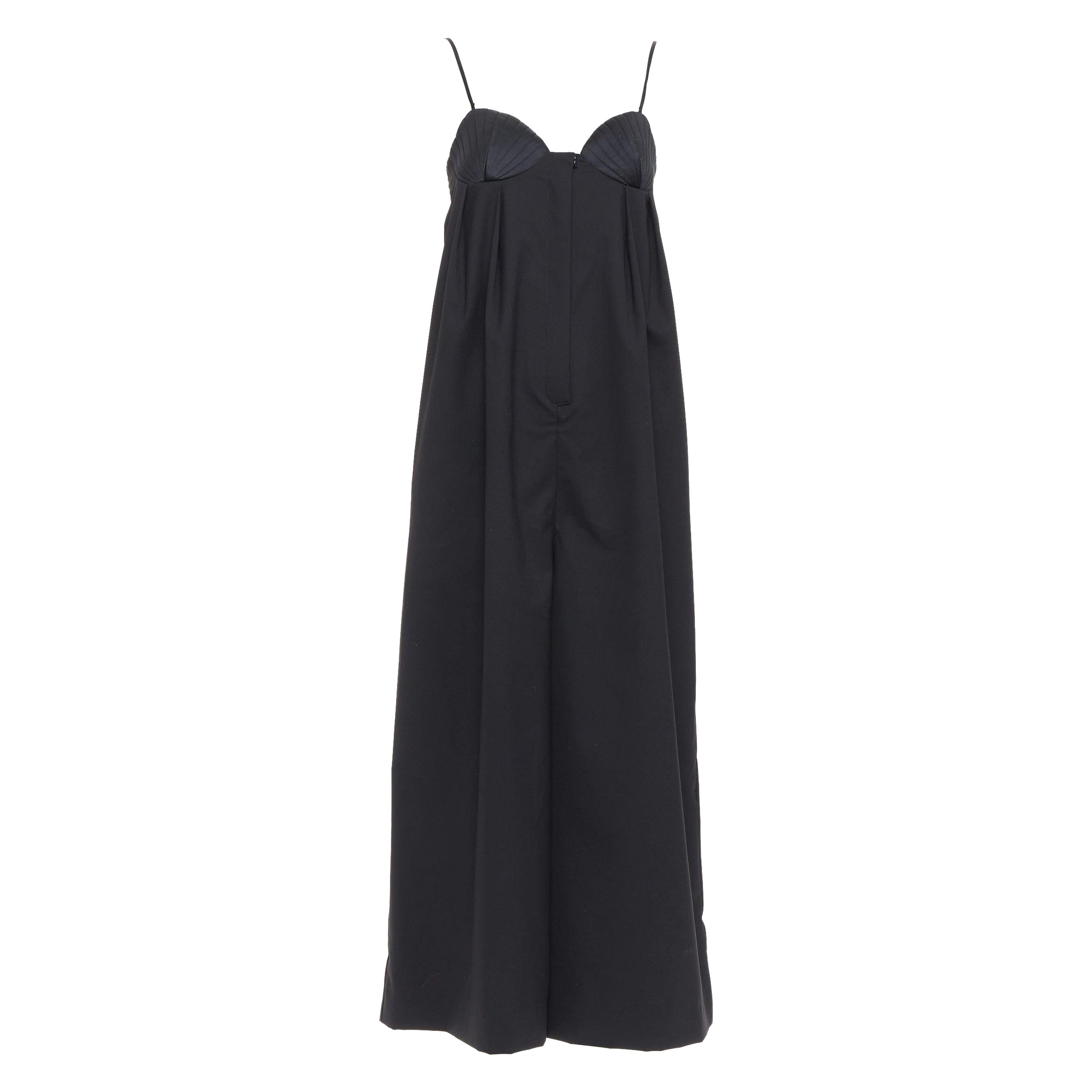 BEVZA black 100% wool Seashell bust wide leg overall jumpsuit XS For Sale