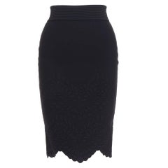 ALEXANDER MCQUEEN falda lápiz de punto jacquard negro con dobladillo festoneado XS