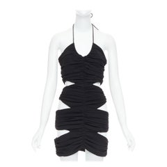 MONOT 2022 Schwarzes Mini-Partykleid mit Neckholder und Krawatte hinten mit Rüschenausschnitt US2 S