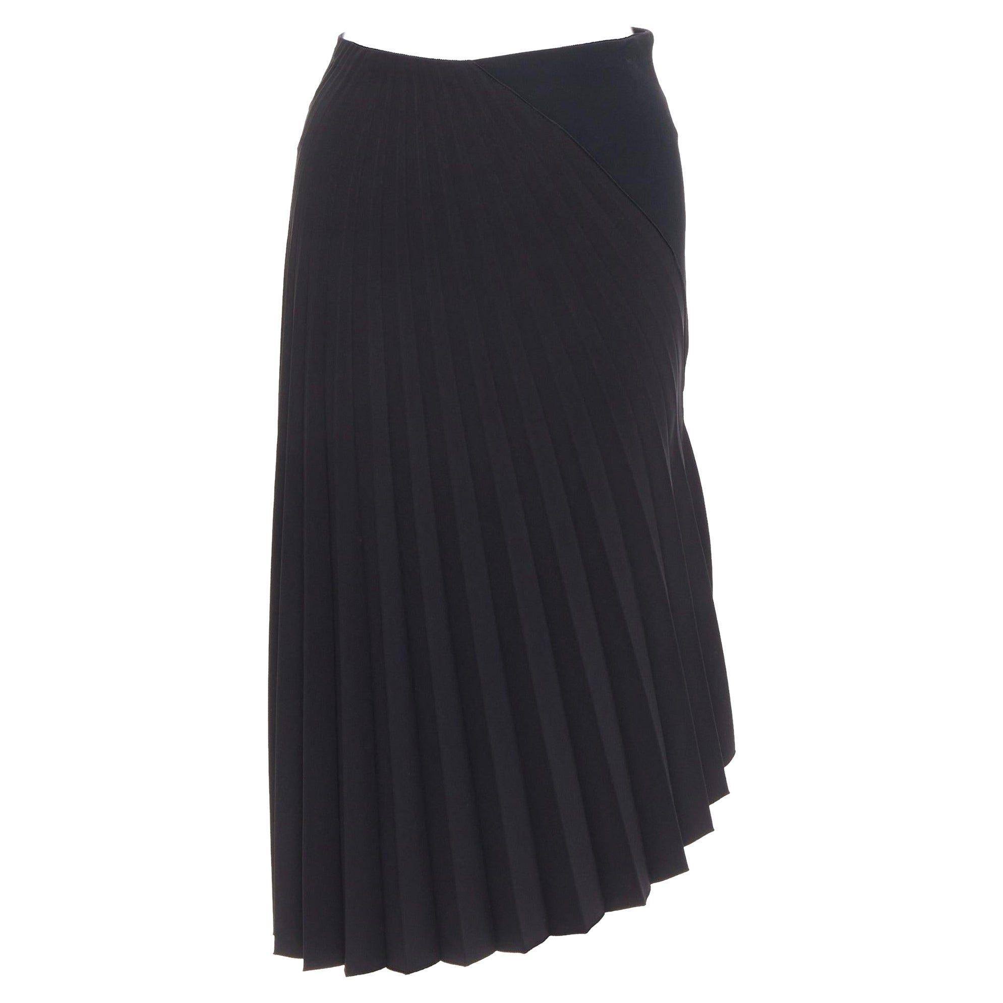 ROLAND MOURET black asymmetric pleated side zip knee skirt UK8 S For Sale