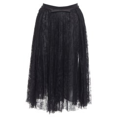 GIAMBATTISTA VALLI black lace silk bow trim pleated knee skirt IT38 XXS