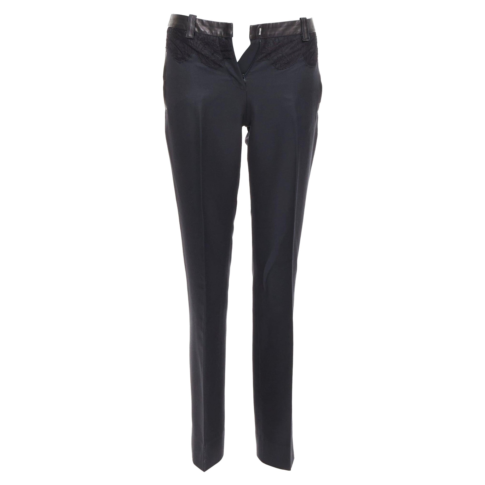 VERSACE pantalón cónico de cintura de encaje de piel en mezcla de algodón negro IT38 XS