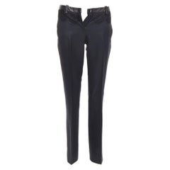 VERSACE pantaloni affusolati in vita in misto cotone nero con finiture in pelle e pizzo IT38 XS