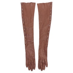 rare GUCCI Tom Ford Runway Vintage tan brown gold studs leather opera gloves