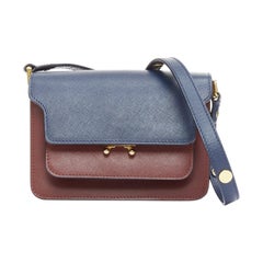 MARNI Trunk navy burgundy textured leather clasp crossbody bag