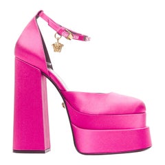 VERSACE Runway Aevitas 155 pink satin gold crystal Medusa double platform EU40
