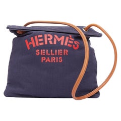 HERMES 2012 Aline navy red logo print canvas leather strap shoulder bag