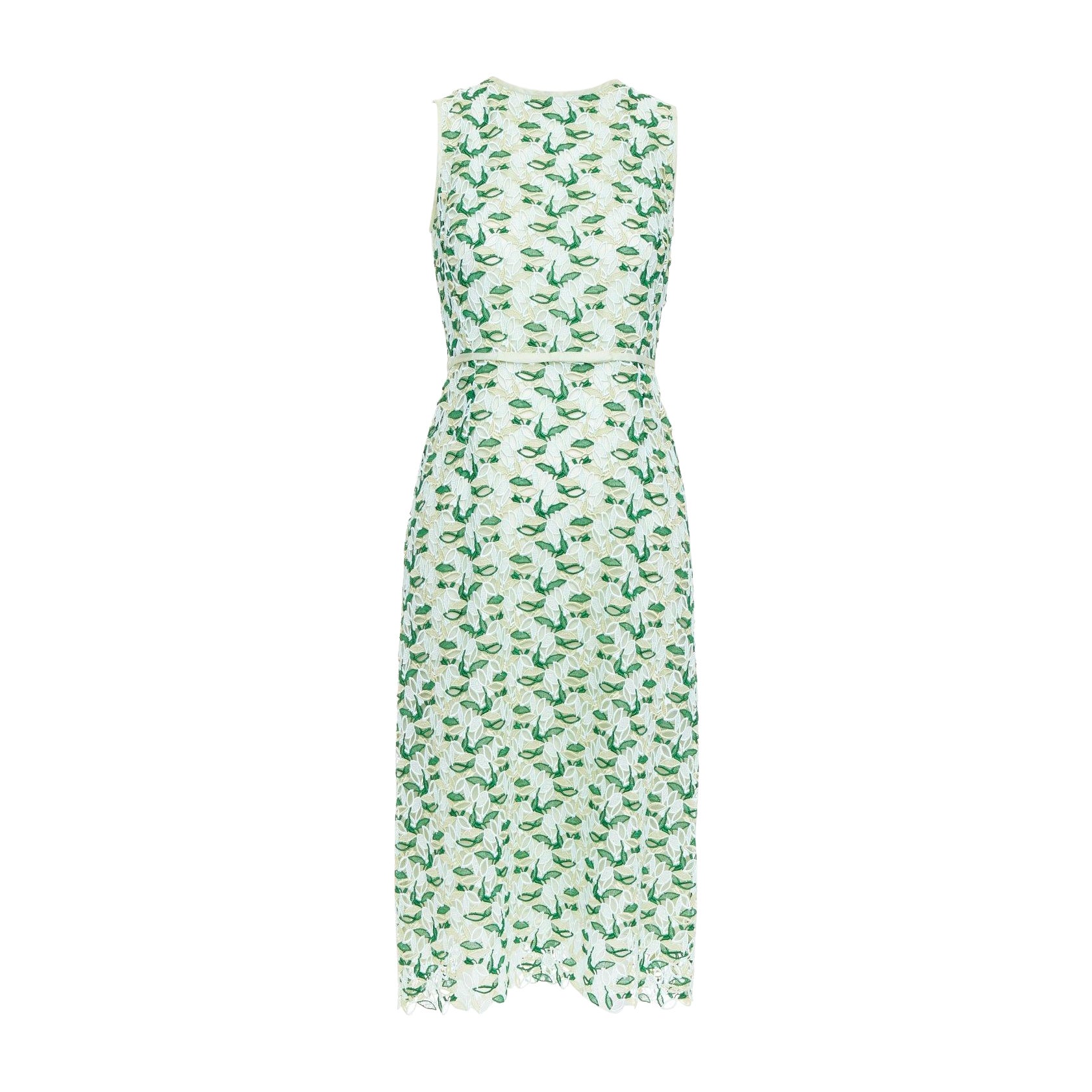 GIAMBATTISTA VALLI blue green silk blend leaf embroidery lace cocktail dress XXS For Sale