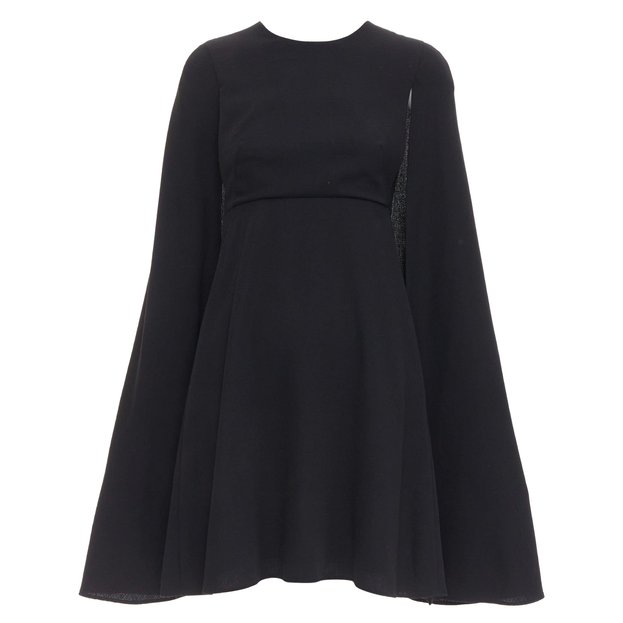 VALENTINO black 100% silk crepe cape back mini dress IT38 XS For Sale