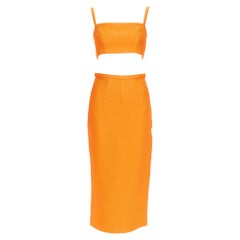 EMILIA WICKSTEAD orange darted panelled crop top pencil skirt set UK8 S