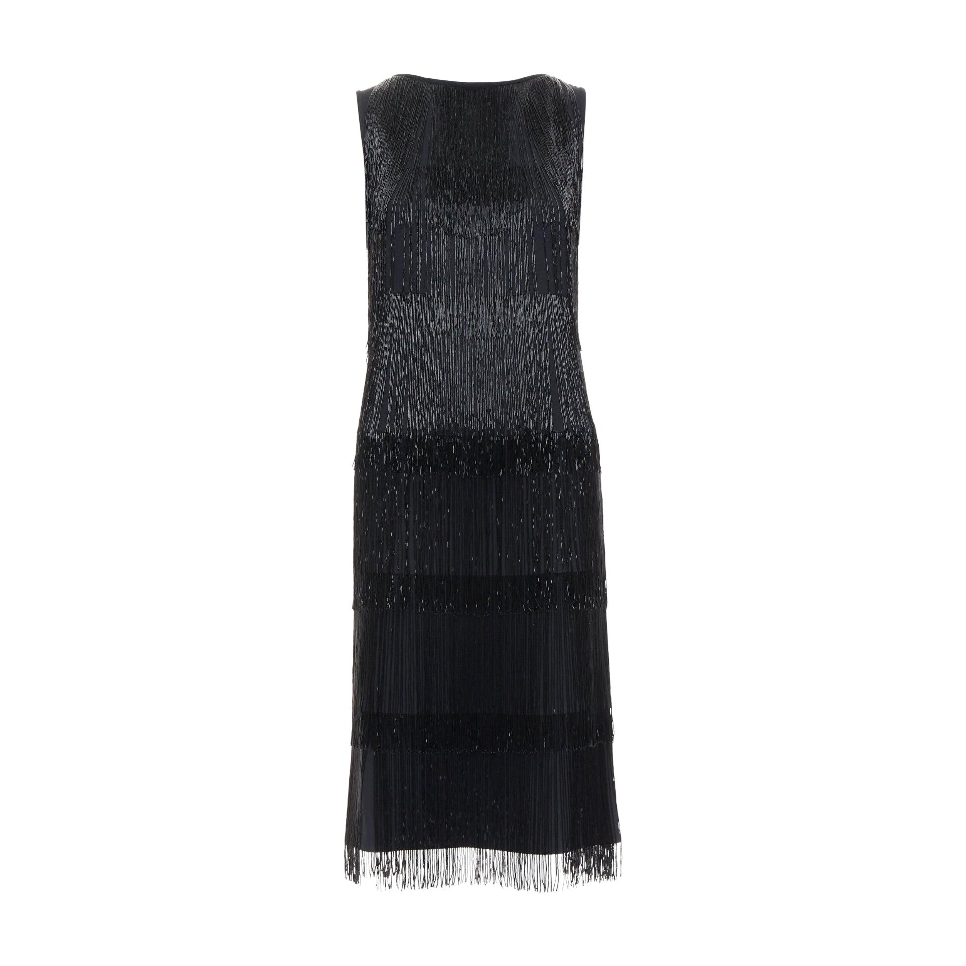 MICHAEL KORS COLLECTION black bead fringe crew knee flapper dress US0 XS0 For Sale