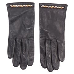 LOUIS VUITTON black leather gold silver trapeze stud short gloves