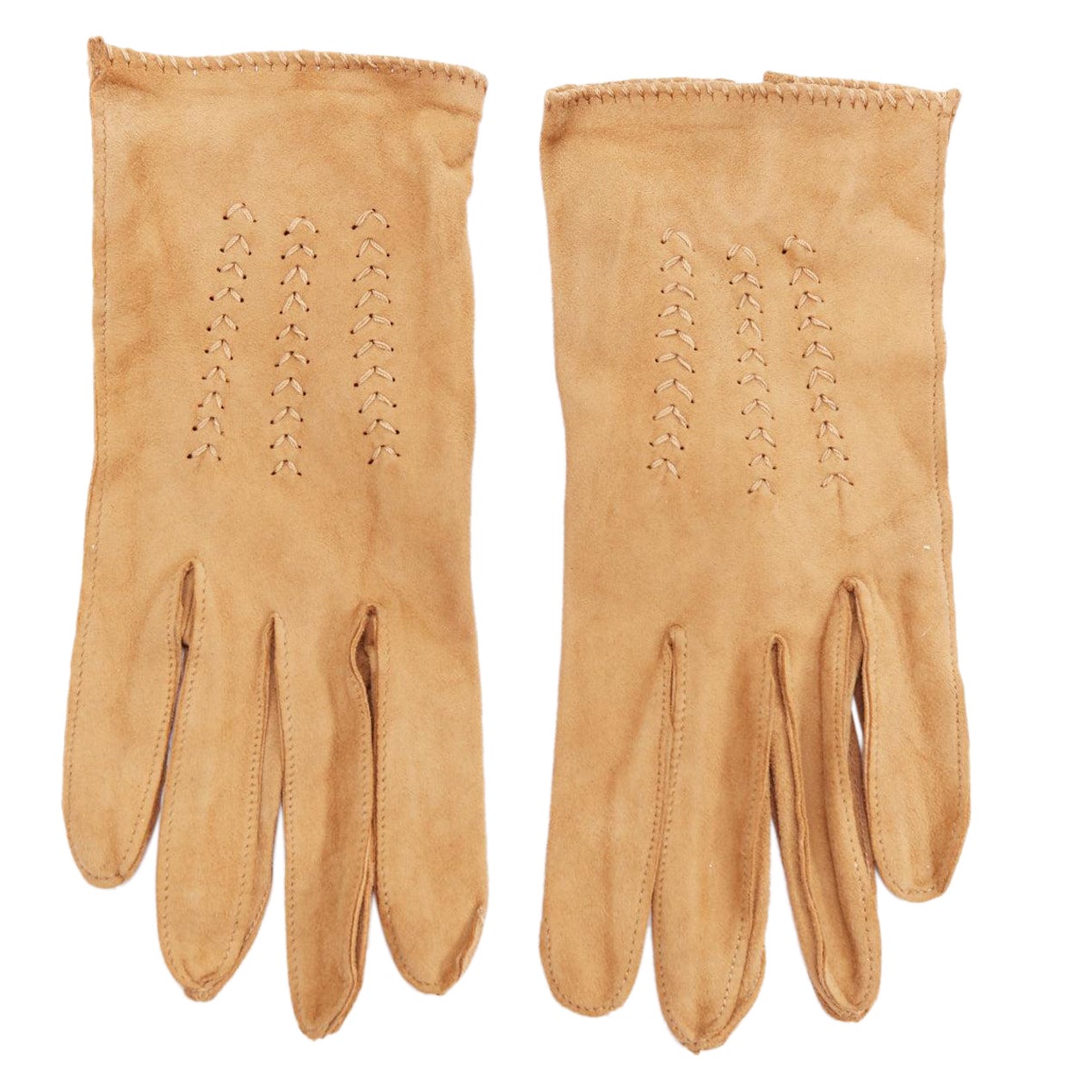 GIORGIO ARMANI brown suede V topstitch short gloves M