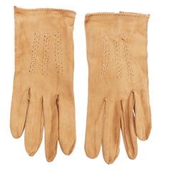 GIORGIO ARMANI braunes Wildleder V Steppstich kurze Handschuhe M