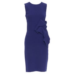 BOTTEGA VENETA vestido azul oscuro de crepé drapeado con apliques por la rodilla IT38 XS